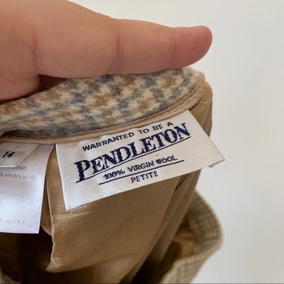 Pendleton Vintage Wool Pencil Skirt Houndstooth Size 14 Petite Gray Tan Cream - Picture 4 of 6